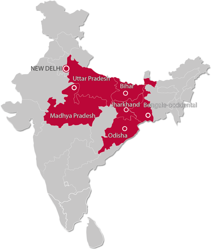 Carte de l'Inde des activités de Terre des Hommes Suisse